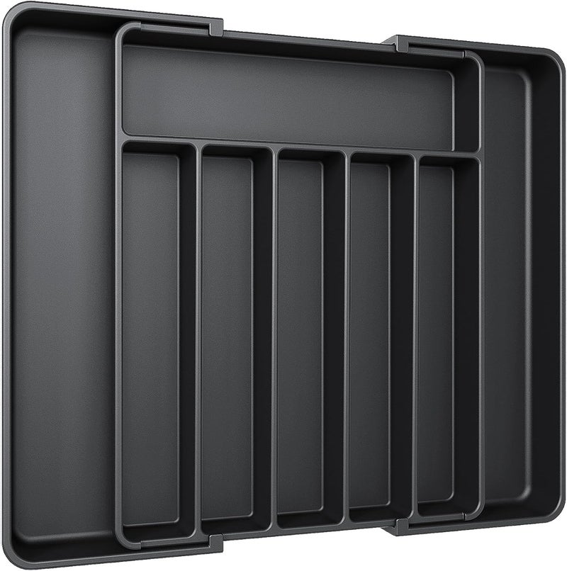 AUJEN Silverware Organizer - Expandable Kitchen Drawer Organizer, Adjustable Utensil Organizer, Cutlery Tray for Forks, Knives, Multipurpose Kitchen Organizers and Storage Solution, Black, Large - Image 1